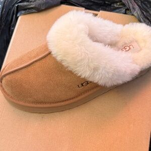UGG Tan Slippers with Plush White Lining